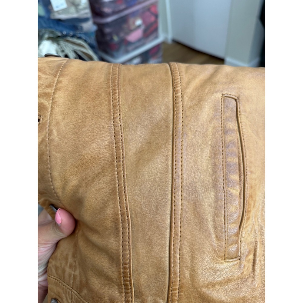 Lucky Brand Tan Brown 100% Lamb Leather Trucker Jacket M $450 retail - Picture 6 of 8